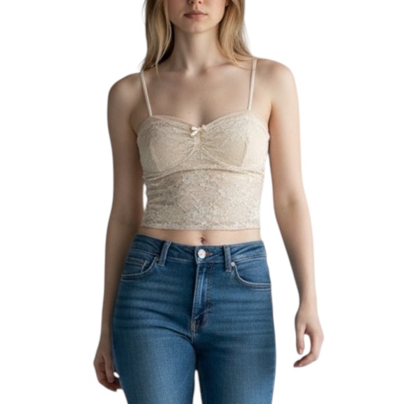 wild fable Tops - Wild Fable Fairycore Cream Floral Lace Cami Sweetheart Crop Tank Top‎ Small NWT
